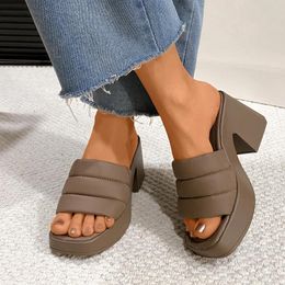 Dress Shoes Women Summer High Heels Slippers Chunky Sandals Design Casual Platform Slingback Flip Flops Zapatos Femme Pumps