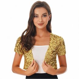 womens Shiny Sequin Outwear Shiny Cardigan Cropped Jacket Coat Glitter Waistcoat Party Clubwear Rave Festival Clubwear Costume g9sr#