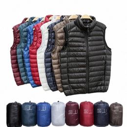winter Men Duck Down Vest Coat Ultralight Sleevel Puffer Vest Jacket Fi Stand Collar Windproof Duck Down Waistcoat J9BT#