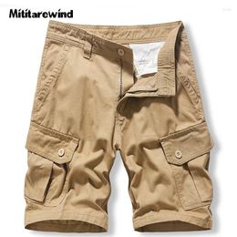 Men's Shorts Solid Colour Summer Casual Cargo Short Men Pure Cotton Breathable Knee Length Pant Many Pockets Straight Mens