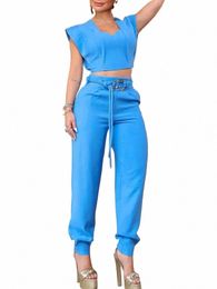 office Two Pieces Sets Elegant Tube Crop Top Tank Top and Elastic High Waist Pants Athleisure Thin Pants Summer Sets Q9GK#