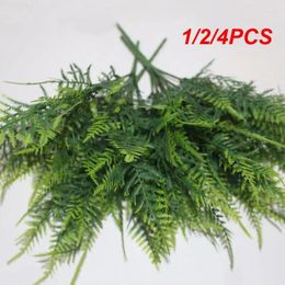 Decorative Flowers 1/2/4PCS Artificial Green Grass Plastic 7 Stems Fake Plants Foliage Leaves Home Decoration