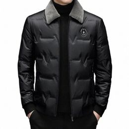 men Down Jacket Winter Warm Casual Coat Blue Korean Fi Lg Sleeves Slim Black Men Short Outerwear Fur Collar Detachable J9ib#