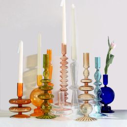 Cushion Glass Vases Glass Candle Holders for Wedding Home Flower Vase Decoratio Candlestick Holder Modern Living Room Decor