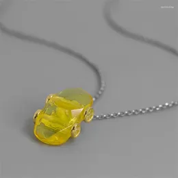 Pendants INature Natural Amber Fashion Modern 3D Car Pendant 925 Sterling Silver Choker Necklace Handmade Jewelry Gift For Men Women