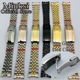 Miuksi 20mm silver black gold bracelet slide glide lock clasp 904L stainless steel strap fit watch case band 240314