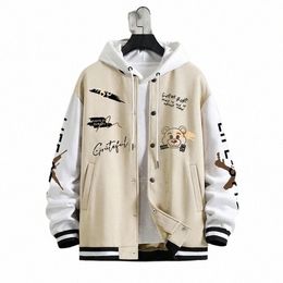 men's Baseball Jacket Spring Fall Fi Patchwork Letter Pattern Male Loose Casual Jackets Teen Single Breasted Coat Tops T4yC#