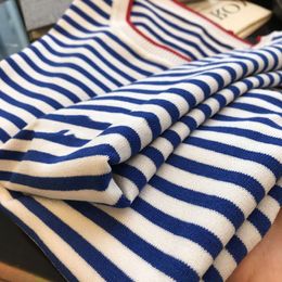 This Y is Sure to Fit in A Refreshing Blue and White Striped Loose Round Neck/v-neck Sea Soul Sweater, T-shirt, Women's Summer Thin