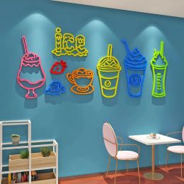 Stickers 1 Set Ice Cream Shop Wall Decoration Stickersr Cold Drink Milk Tea Dessert Cake Advertising Glass Sticker Bar Front Desk Sticker