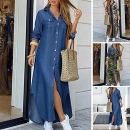 Casual Dresses Buttons Summer Maxi Dress Leopard Print Lapel Pocket Stylish Plus Size Spring Lady Garment