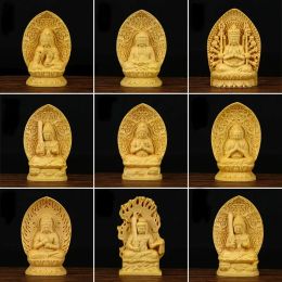 Sculptures Exquisite Wood Carved Statue Guanyin Bodhisattva Figurine Tathagata Buddha Sculpture Buddha Zen Lucky Crafts Home Decor Pray Box