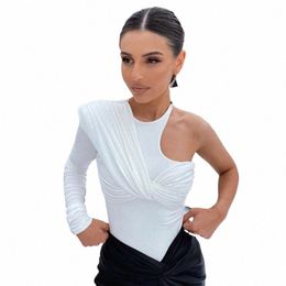 cnyishe Elegant Office Lady One Shoulder Skinny Bodysuit for Women Jumpsuit Sexy Cut Out Rompers Sexy One Piece Female Overalls D9kn#