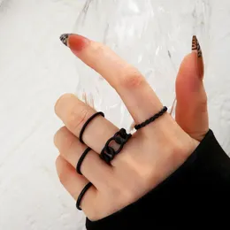 Cluster Rings 2024 Jewellery For Women Luxury Creative Retro Black Design Sense More Than Minority Simple Knuckle Ring 5-Piece Set
