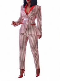 cm.yaya Elegant Houndstooth Blazer Suit and Pants Two 2Piece Set for Women 2023 Autumn Winter Classic OL Street Outfit Tracksuit j9qb#