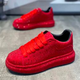 Shoes Luxury Designer Fashion Men's Red Black Rhinestone Platform Shoes Causal Flats Moccasins Male Rock Hiphop Walking Sneakers