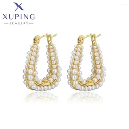 Hoop Earrings Xuping Jewelry Arrival Light Gold Color Imitation Pearl Charm Stone Elegant For Women's Day Gift