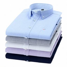 2023 Autumn Pure Cott Shirts for Men Casual Solid Striped Shirt Lg Sleeve Leisure Oxford Thick Clothing Mens p0h4#