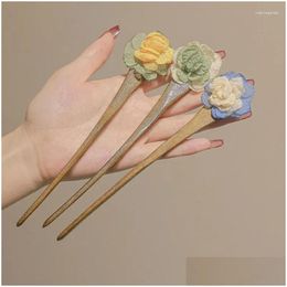 Hair Clips Barrettes Camellia Wood Hairpin Stick Vintage Chinese Womens Accessories Jewellery Drop Delivery Hairjewelry Ota6B