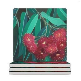 Table Mats Bunch Of Dark Pink Gum Flowers By Leah Gay Ceramic Coasters (Square) For Cups Set Anti Slip