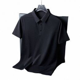summer Ice Silk Polo Shirt High-End T-Shirt Solid Colour New Half Sleeve N-Marking Casual Lapels Busin Thin Menswear P4Ym#