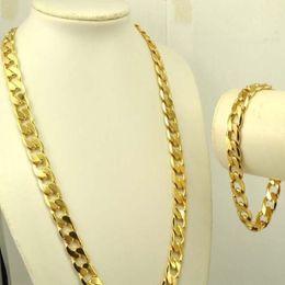 Tunga herrar 24K Real Yellow Solid Gold GF Necklace Armband Set Solid Curb Chain Jewelry Set Classics268y