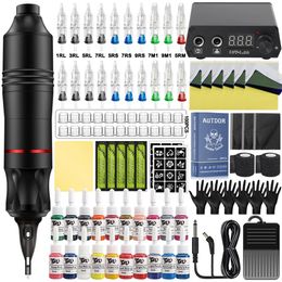 Tattoo Pen Machine Kit Professional Rotary Set with Power Supply Cartridge Needles Ink for Beginner 240322