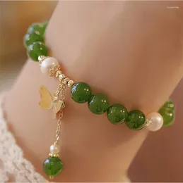 Charm Bracelets Natural Green Jadeite Bracelet For Ladies With Exquisite Handmade Design Crystal Beads Jewellery Arrival Women Accessories