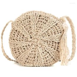 Shoulder Bags Round Straw Bag Handmade Rattan Woven Tassel Rope Knitted Women Crossbody Handbag Summer Beach Bohemia