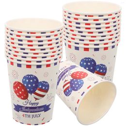 Disposable Cups Straws American Flag Paper Cup Portable Juice Coffee Tableware 4th July Party Decor