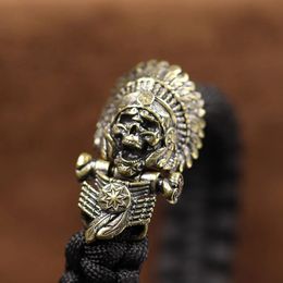African Tribal Chief Pharaoh Skull Head Brass Buckle EDC Outdoor DIY Woven Paracord Survival Bracelets Charms Supplies Accessory 240325