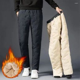 Men's Pants Winter Men Fleece Thicken Warm Cotton Solid Elastic Waist Windproof Waterproof Big Size Baggy Fashion Casual Trousers