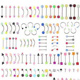 Navel & Bell Button Rings Wholesale Promotion 110Pcs Mixed Models/Colors Body Jewelry Set Resin Eyebrow Belly Lip Tongue Nose Piercin Oto2O