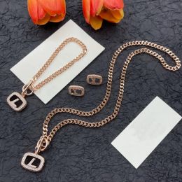 Rose Gold Silver Hip hop Thick Chain Necklace V Letter With Diamonds Women's European American 18k Gold Vintage Choker NecklaceBracelet Brass Ring Jewellery Gift HLVS9