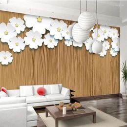 Wallpapers Wellyu Papel De Parede Custom Wallpaper 3d Wood Texture Origami Art White Flowers Background Wall Papers Home Decor