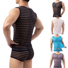 Men's Tank Tops Men Sexy Translucent Mesh Elastic Singlet Sleepwear Male See-Through Sleeveless Vest Breathable Undershirt