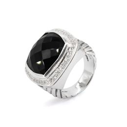 Brand Women's Rings 925 Sterling Silver 17MM Blue Topaz Black Onyx Turquoise Smoky Quartz Amethyst Ring for Women2536