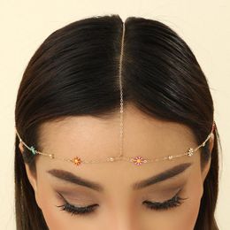 Hair Clips QIAMNI Bohemian Colourful Flower Chains Head Accessories Decoration Hairstyles Headpiece Jewellery For Women Wedding Bar Tiara