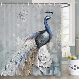 Shower Curtains Peacock Blue Beautiful Bird Flower Green Leaves Asian Florla Plant Chinese Bathroom Decor Curtain With Hooks