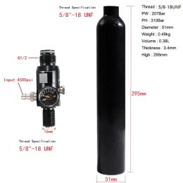 Equipment 0.38L Aluminium Tank 5/8"18 UNF Air Bottle 3000Psi 200Bar HPA Compressed Air Co2 Cylinder Bottle Tank Regulator Valve