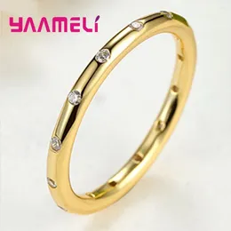 Cluster Rings Fashion CZ Stone Thin For Women 925 Silver Needle Cubic Zircon Shinny Round Rhinestone Simple Anel Jewellery