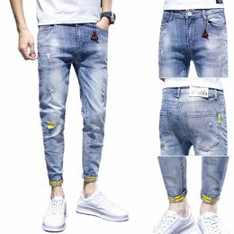 denim Jeans 2022 Summer New Casual Pants Jean Slim Elastic Small Feet Light Color Ripped Hole Youth Teenager Ankle Lg Pants x3b7#