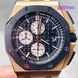 AP Dress Wrist Watch Royal Oak Offshore Series Automatic Mechanical Mens Gold Watch with Date Display Timing Function Black Disc Back Transparent Movement