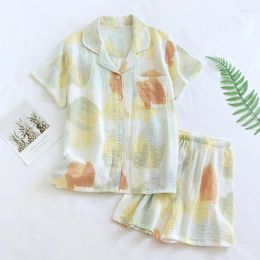 Home Clothing 2024 Summer Short Sleeve Shorts Oil Painting Cotton Pajamas For Women Casual Simple Sleepwear Pjamas