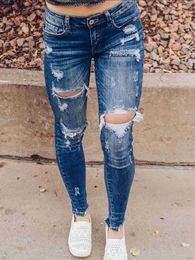 Women's Jeans 2024 Spring New Fashion Ripped Jeans for Women High Stretch Slim Denim Pencil Pants Casual Skinny Jeans S-XL 24328