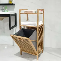 Laundry Bags Multi-Function Bathroom Dirty Clothes Storage Basket Rack Wooden Baskets With Removable Bag Light Luxury