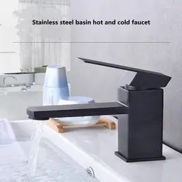 Bathroom Sink Faucets Simple Black Washbasin Faucet And Cold Seated Single Hole Stainless Steel Paint Thickening