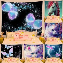 Tapestries Dazzle Cute Small Animal Fluorescent Dancing Butterfly Background Tapestry Home Decoration Wall Cloth