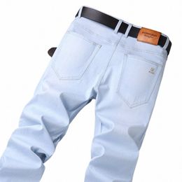 2023 New Autumn Men's Loose Straight Stretch Jeans Fi Casual Classic Style Cott Denim Sky Blue Pants Male Brand Trousers Y2Bs#