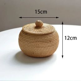 Baskets Handwoven Box Wicker Rattan Decoration Storage Natural Picnic With Desktop Bread Food Basket Lid Round Tray Fruit