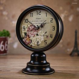 Table Clocks American Country Desk Clock Metal European Retro Exquisite Creative Despertador Decorations Living Room Decor